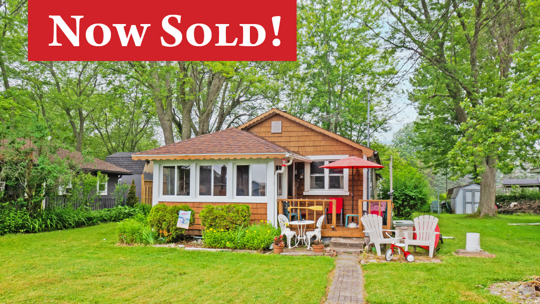 Now Sold banner on 4 season bungalow at 1142 Churchill Ave Wainfleet