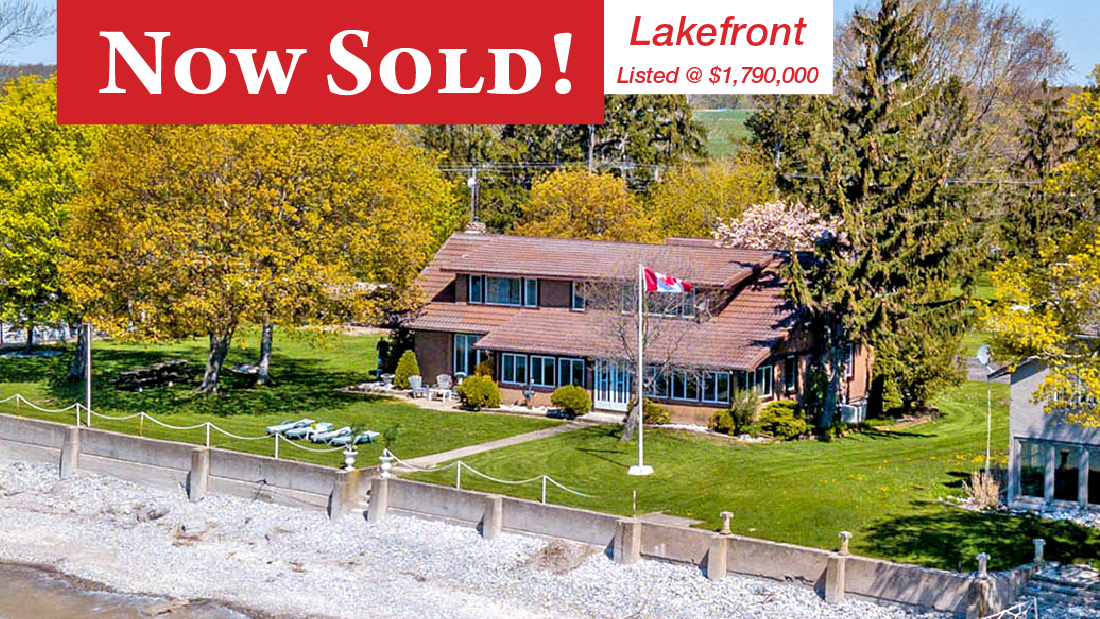Now Sold banner on lakefront home for sale in Burnaby bay in Wainfleet