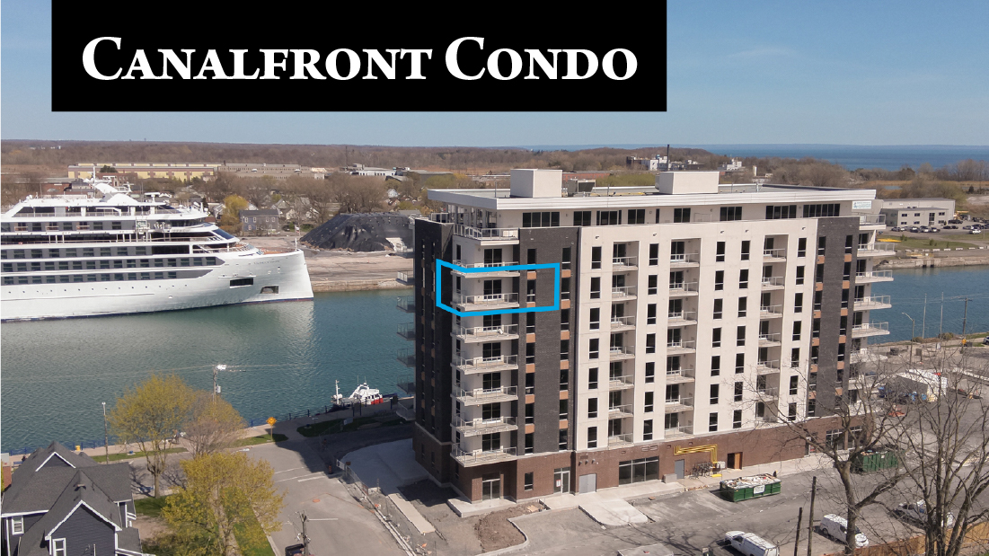 canal front condo banner on 705-118 west st port colborne for sale by frank ruzycki real estate