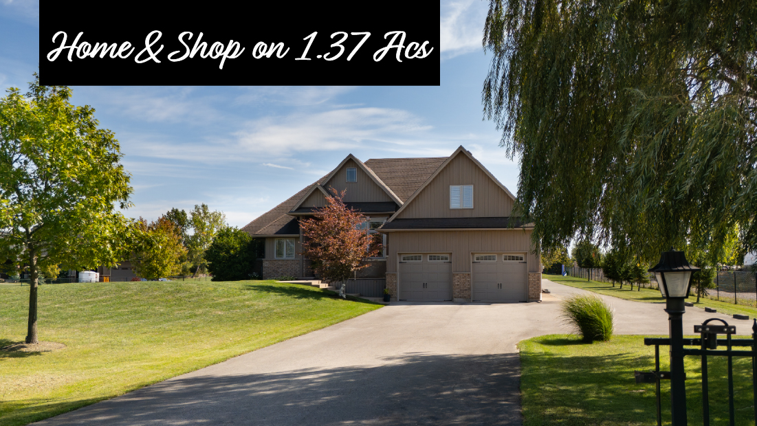 home & shop on 1.37 acs banner on image of 20219 youngs rd s wainfleet for sale by frank ruzycki real estate
