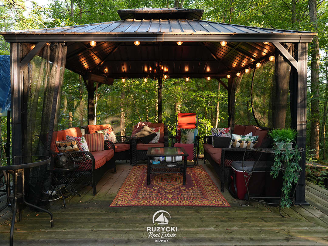 furnished gazebo in forested backyard of 4121 fox rd stevensville