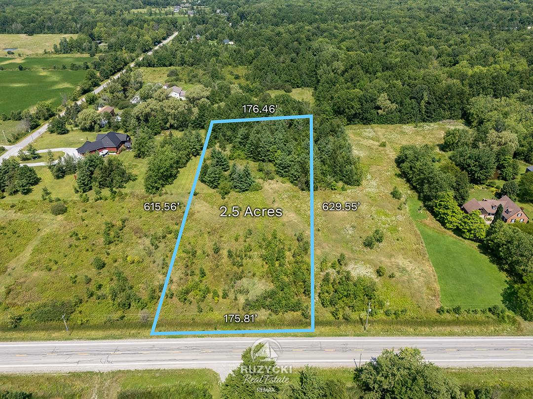 ns-forks-rd-wainfleet_01 aerial view of ns forks rd wainfleet vacant lot with approximate lot outlines and dimensions
