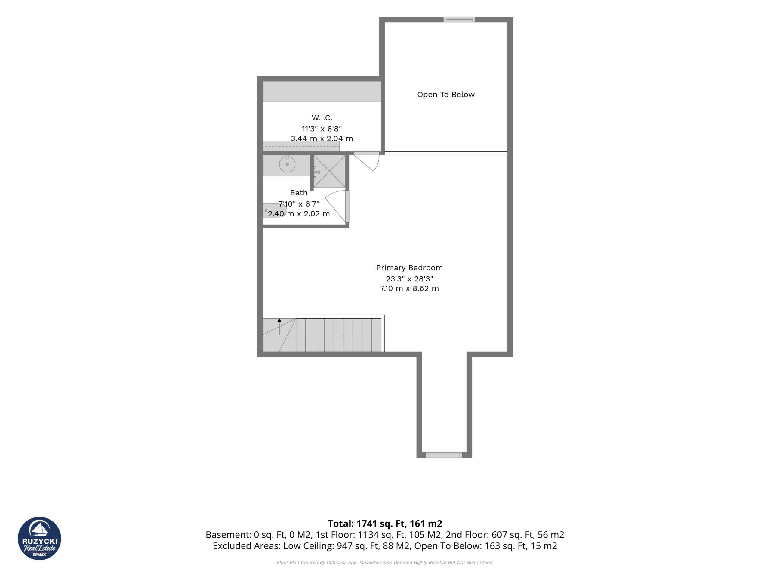 3rd_floor_319_elgin_street_port_colborne_with_dim upstairs floor plan. a loft bedroom with 3 piece ensuite bath and a walk-in closet.