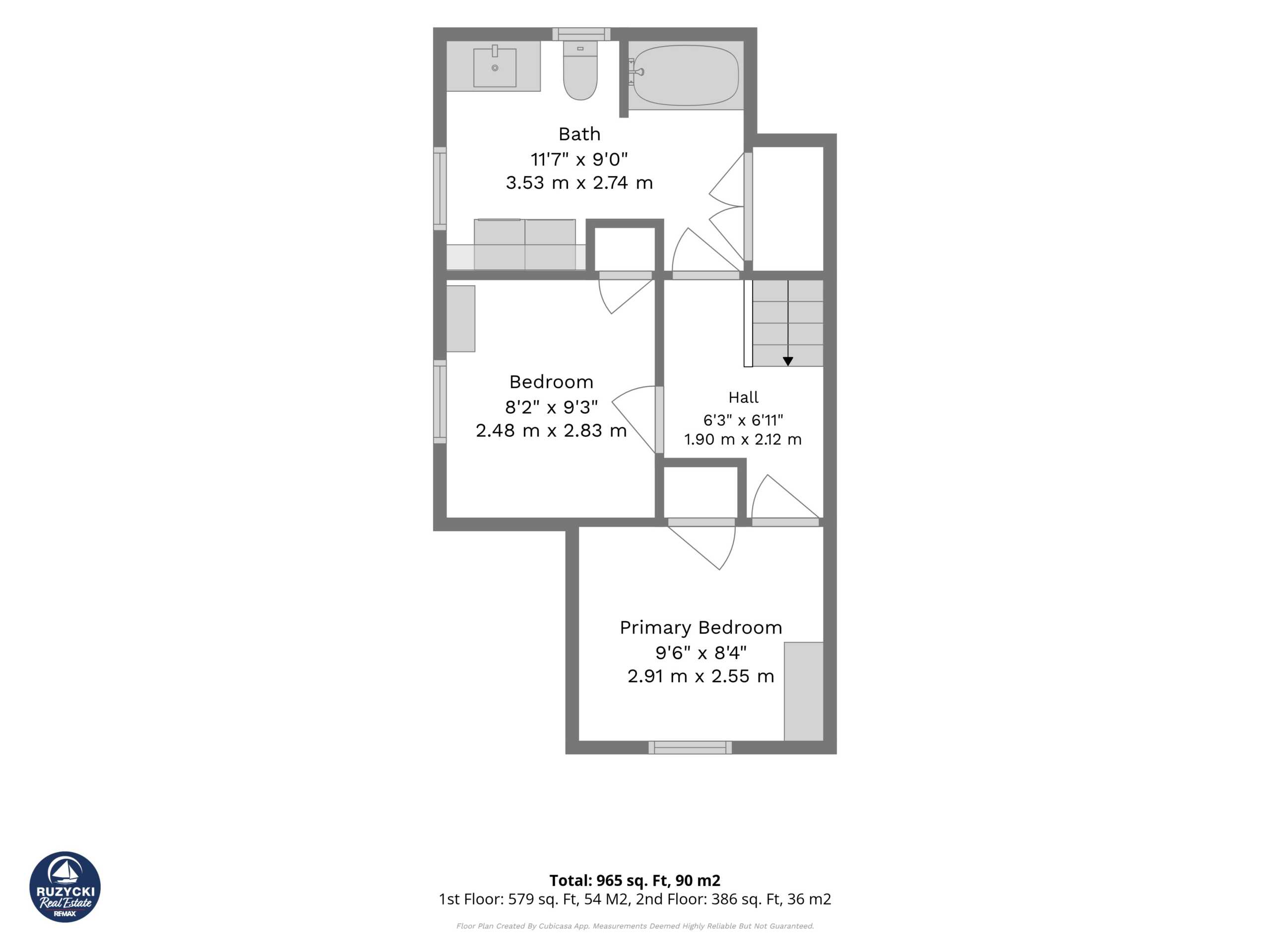 2nd_floor_310_clarence_street_port_colborne_with_dim second floor floor plan of two storey semi detached home