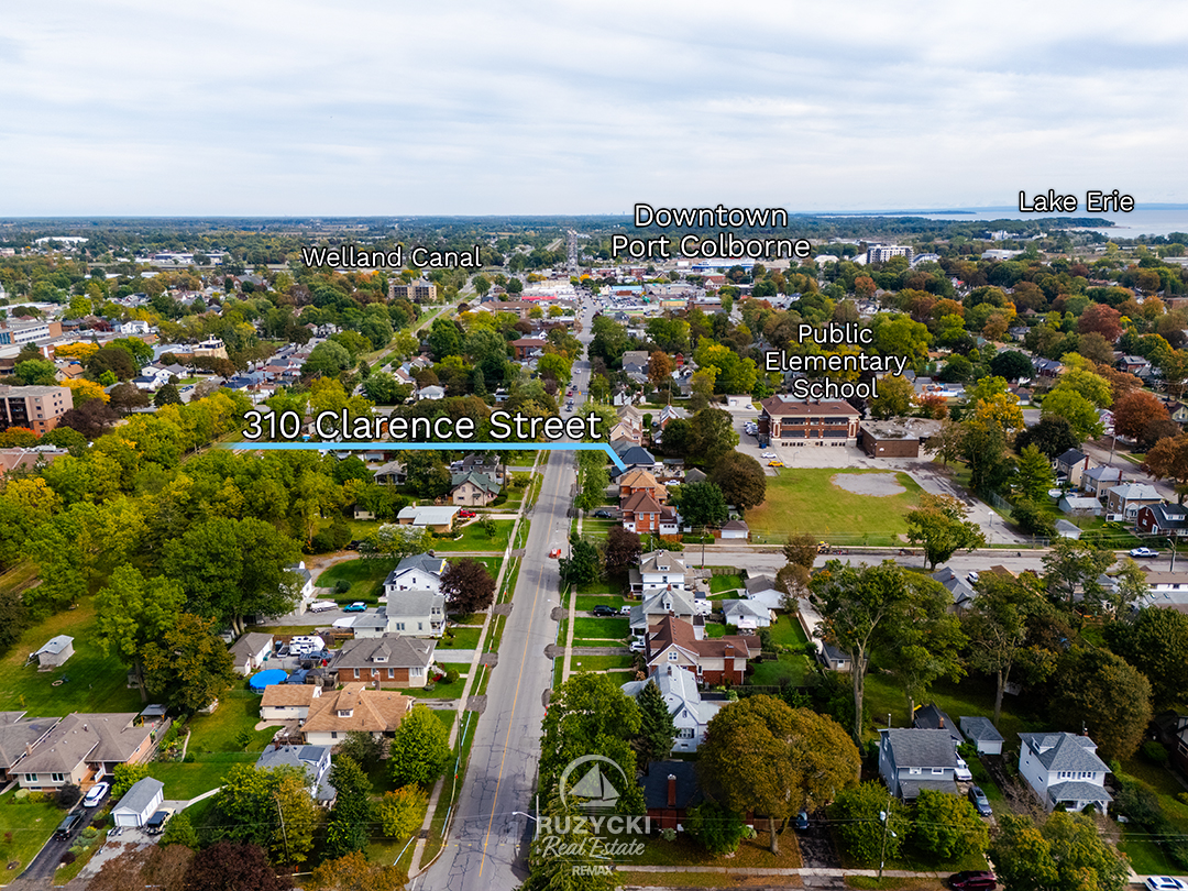 310-clarence-street-port-colborne_01 aerial view of neighbourhood with nearby points of interest