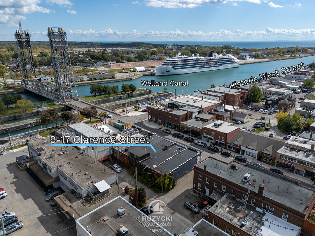 9-17-clarence-street-port-colborne_06 aerial view of area surrounding 5 unit commercial building in downtown port colborne