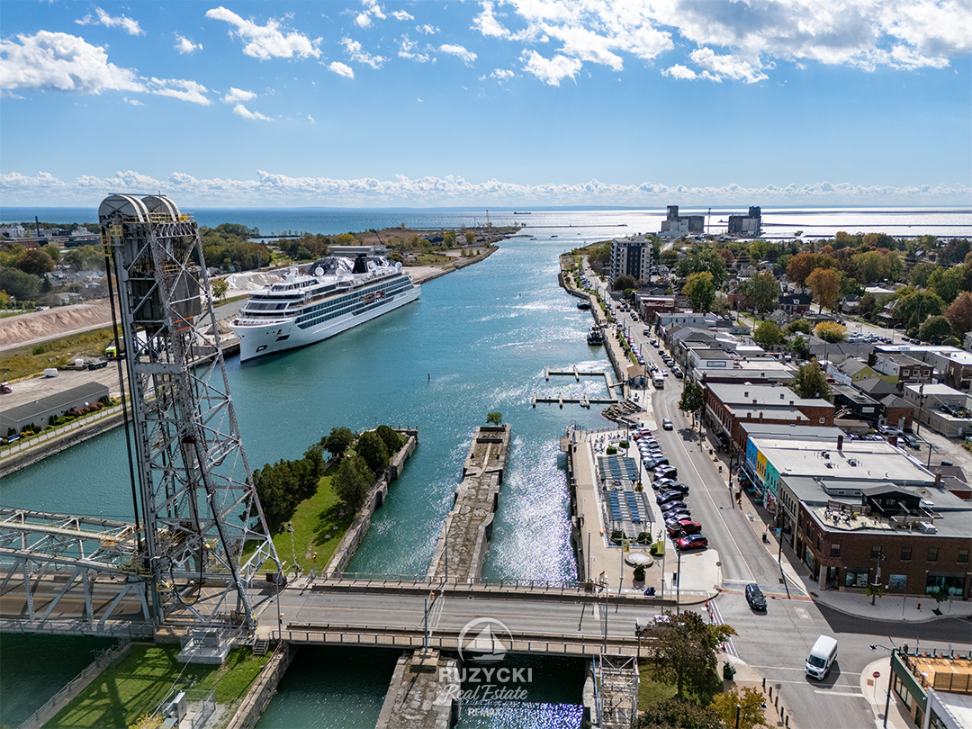 9-17-clarence-street-port-colborne_09 aerial view of welland canal near 5 unit commercial building