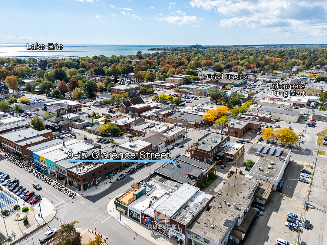 9-17-clarence-street-port-colborne_10 aerial view of area surrounding 5 unit commercial building in downtown port colborne